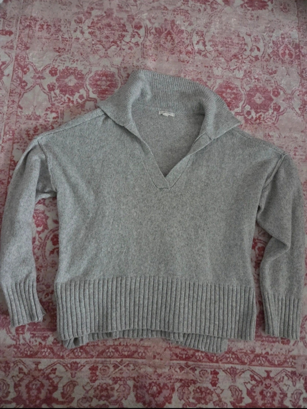 Gray V-Neck Collared Women's Sweater